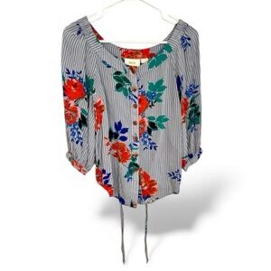 Maeve by Anthropologie Lilorne Floral Blouse Button Up With Tie Size 0
